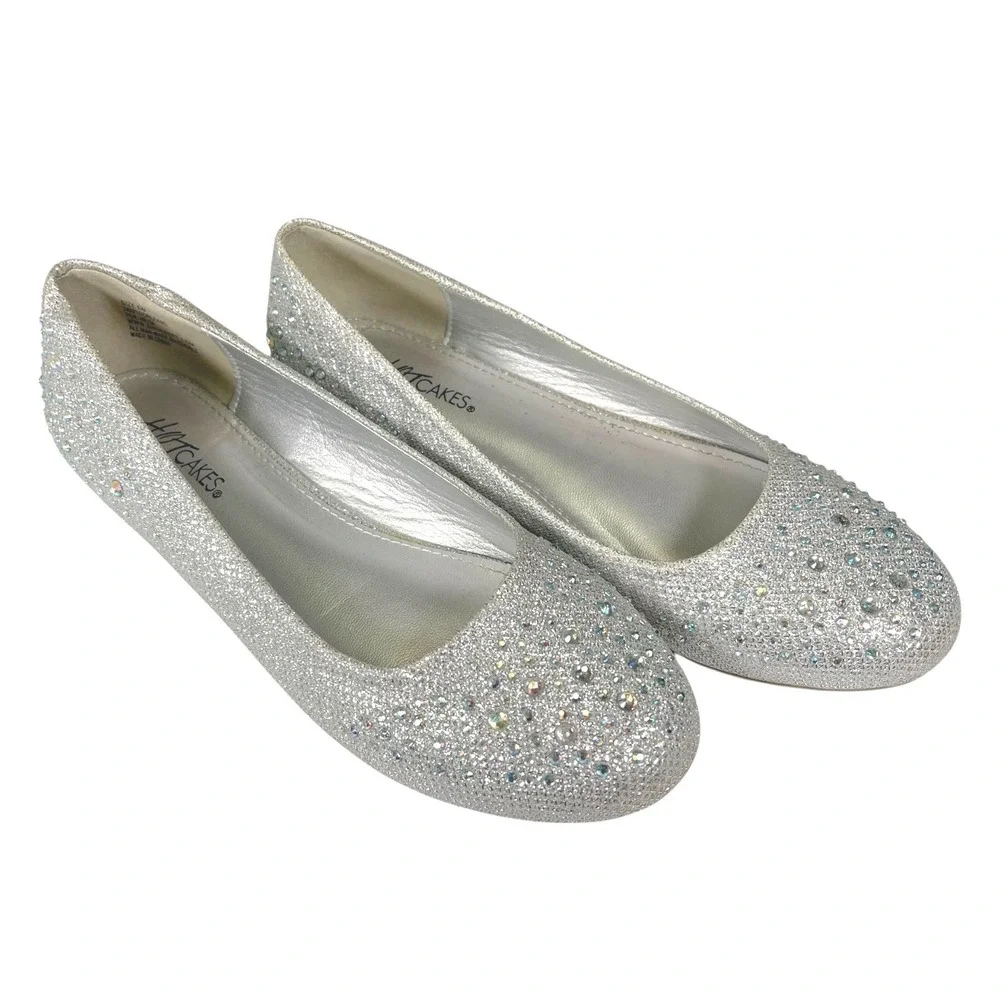 Hotcakes 6M Silver Ballet Flats Rhinestone Glitter Sparkle Glam Princesscore